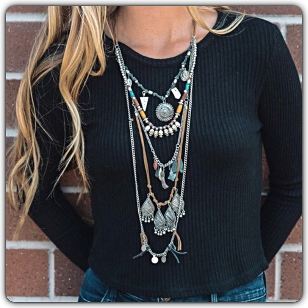 Boho Festival Gypsy Layered Statement Necklace - Picture 2 of 8